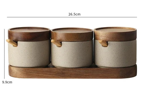 Баночки для спецій з дерев'яними кришками - керамічні контейнери