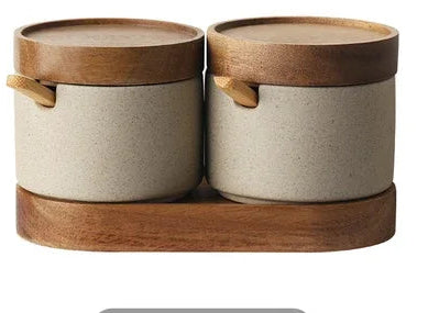 Баночки для спецій з дерев'яними кришками - керамічні контейнери